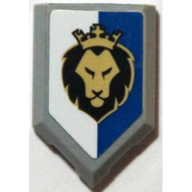 light bluish gray tile modified 2 x 3 pentagonal with black and gold lion head with crown on blue and white background pattern sticker - set 40346
