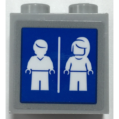 brick modified 1 x 2 x 1 2 3 with studs on side with white male and female minifigure silhouettes on blue square pattern sticker - set 70425