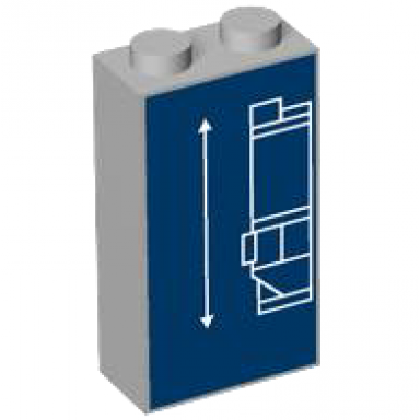light bluish gray brick 1 x 2 x 3 with white lines schematic of car rear bumper with tall spoiler and arrow on dark blue background pattern