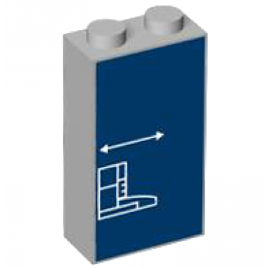 light bluish gray brick 1 x 2 x 3 with white lines schematic of car extended front bumper and arrow on dark blue background pattern