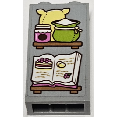 brick 1 x 2 x 3 with flour jam jar and open cookbook with cake and eggs on shelves pattern sticker - set 43188