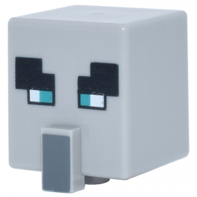 light bluish gray minifigure head modified cube tall with raised rectangle with pixelated black eyebrows dark turquoise narrow eyes and dark bluish gray nose pattern minecraft illager pillager