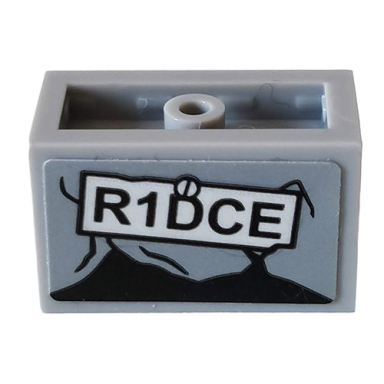 light bluish gray panel 1 x 2 x 1 with rounded corners and 2 sides with r1dce and screw pattern sticker - set 76078