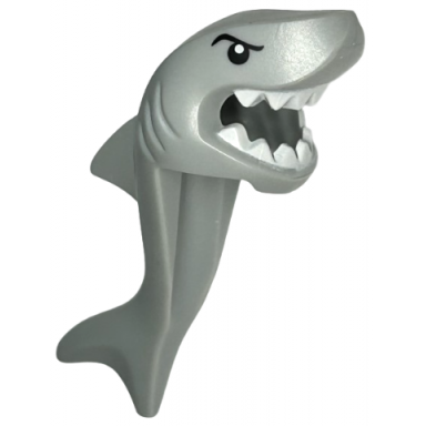 light bluish gray minifigure headgear head cover costume shark head tail and fin with black eyes and white teeth pattern