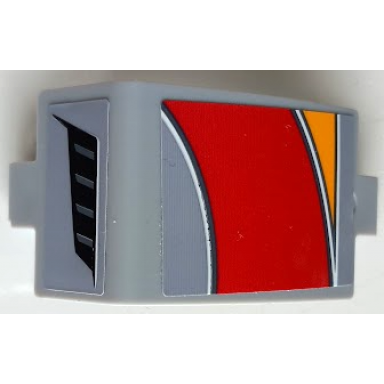 light bluish gray technic panel curved 3 x 5 x 3 with bright light orange red and white curved stripes and air vent pattern model right side stickers - set 42098