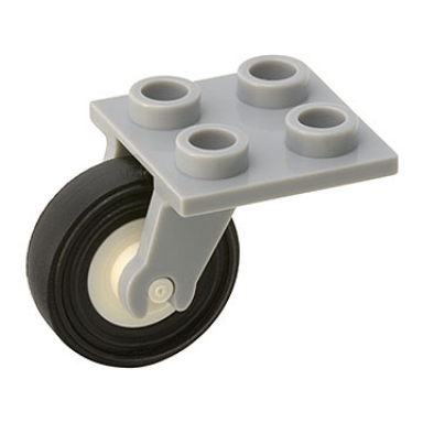 light bluish gray plate modified 2 x 2 thin with plane single wheel holder with white wheel with black tire 14mm d x 4mm smooth small single 2415 3464c01