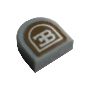 light bluish gray tile round 1 x 1 half circle extended with silver bugatti logo pattern sticker - set 42083