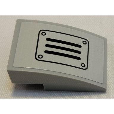 light bluish gray slope curved 3 x 2 with black grille plate with rivets pattern sticker - set 21331