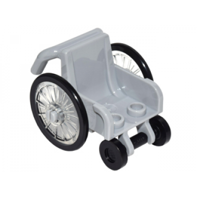 light bluish gray minifigure utensil wheelchair with trans-clear wheelchair wheels and black trolley wheels 24312 24314pb01 2496