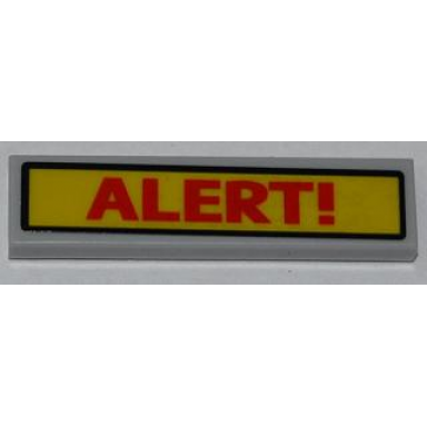 light bluish gray tile 1 x 4 with red alert! on yellow background pattern sticker - set 6860