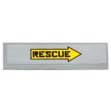 light bluish gray tile 1 x 4 with yellow arrow with rescue pointing right pattern sticker - set 70815