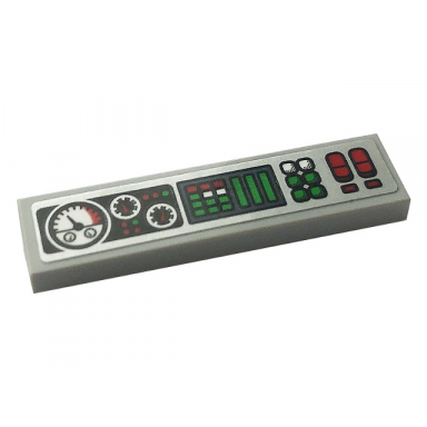 light bluish gray tile 1 x 4 with control panel with green red and white buttons and gauges pattern sticker - set 42108