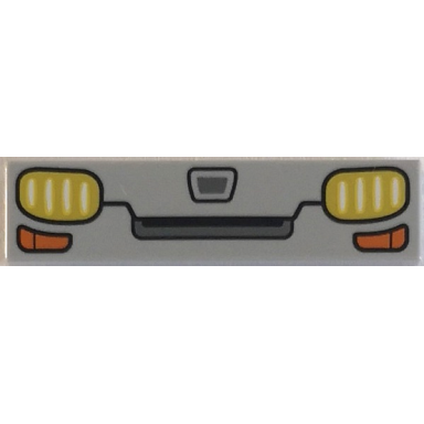 light bluish gray tile 1 x 4 with dark bluish gray vehicle grille and yellow and orange headlights pattern