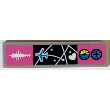 light bluish gray tile 1 x 4 with dark azure airplane and white heart on dark blue radar screen and radio waves and gauges on dark pink background pattern sticker - set 41343