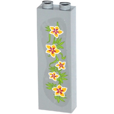light bluish gray brick 1 x 2 x 5 with 5 yellow and magenta flowers and leaves pattern sticker - set 41033