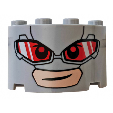 light bluish gray cylinder half 2 x 4 x 2 with 1 x 2 cutout with red glasses pattern giant-man face