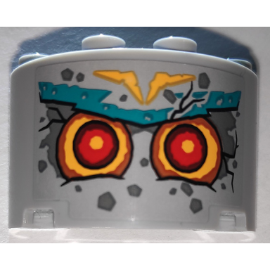 light bluish gray cylinder half 2 x 4 x 2 with 1 x 2 cutout with stone face with red eyes and dark turquoise eyebrows pattern sticker - set 71747