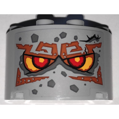 light bluish gray cylinder half 2 x 4 x 2 with 1 x 2 cutout with stone face with red eyes and dark orange eyebrows pattern sticker - set 71747