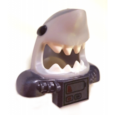 light bluish gray minifigure headgear mask shark head with open mouth with white teeth black eyes pearl dark gray shoulder pads and front panel and battery pattern
