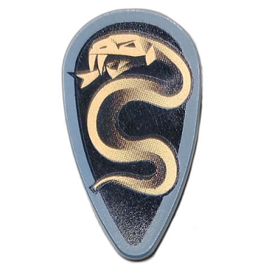 light bluish gray minifigure shield oval with black and copper karzon snake pattern