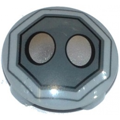 plate round 2 x 2 with rounded bottom boat stud with 2 silver ovals in dark bluish gray octagon pattern