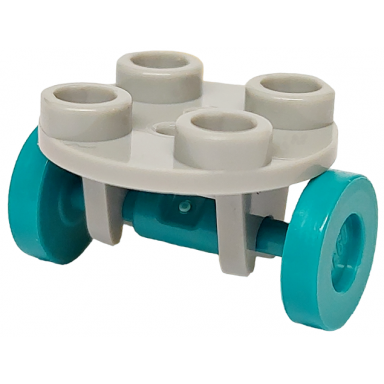 light bluish gray plate round 2 x 2 thin with wheel holder with dark turquoise wheels 2655 2496