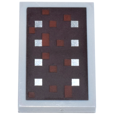 light bluish gray tile 2 x 3 with 8 silver squares and dark orange squares on dark brown background pattern minecraft shield
