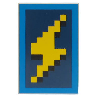 light bluish gray tile 2 x 3 with pixelated yellow and black lightning bolt with blue border on dark blue background pattern minecraft golden knight shield