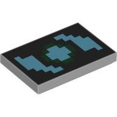 light bluish gray tile 2 x 3 with pixelated medium azure and dark green swirl on black background pattern minecraft shield