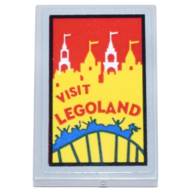 light bluish gray tile 2 x 3 with red visit legoland white and yellow castle towers and blue roller coaster pattern sticker - set 21347