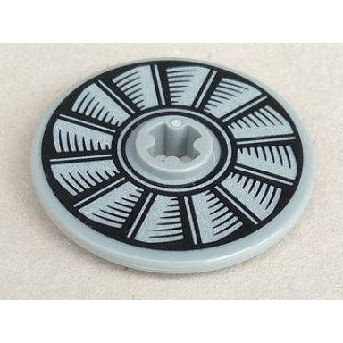 light bluish gray technic disk 3 x 3 with silver and black fan pattern sticker - set 75901
