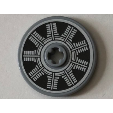 light bluish gray technic disk 3 x 3 with silver and black radial engine pattern sticker - set 76075