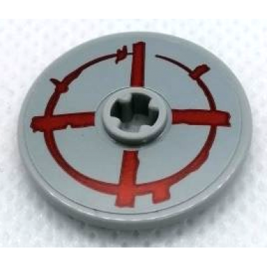 light bluish gray technic disk 3 x 3 with red circle and cross pattern sticker - set 75977