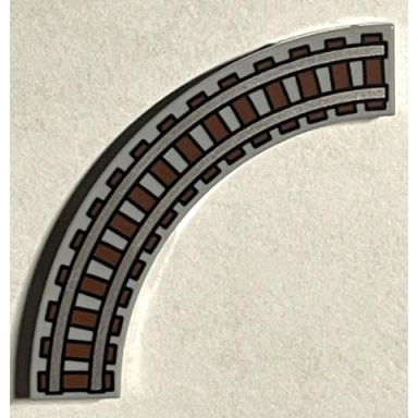 light bluish gray tile round corner 4 x 4 macaroni with train track pattern