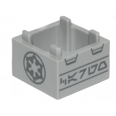 light bluish gray container box 2 x 2 x 1 - top opening with raised inner bottom with dark bluish gray sw imperial logo and aurebesh characters cargo pattern