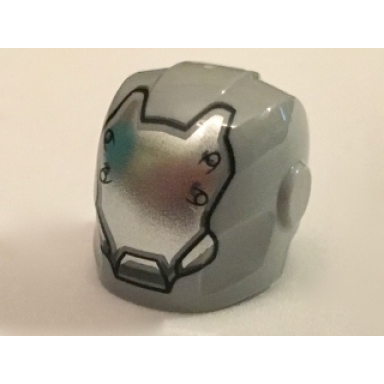 light bluish gray minifigure headgear helmet armor plates and ear protectors with silver eyeless faceplate with 4 rivets pattern