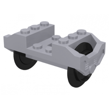 light bluish gray train wheel rc holder with black train wheel pair on chrome silver metal axle with slots 2878 2879c01