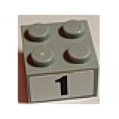 light bluish gray brick 2 x 2 with black number 1 narrow bold font pattern sticker - sets 8896 8898