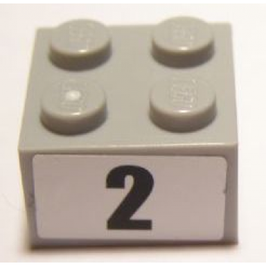light bluish gray brick 2 x 2 with black number 2 narrow bold font pattern sticker - set 8896