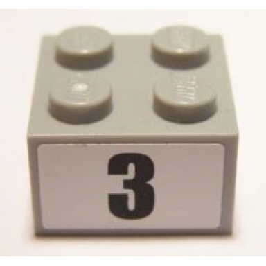 light bluish gray brick 2 x 2 with black number 3 narrow bold font pattern sticker - set 8896