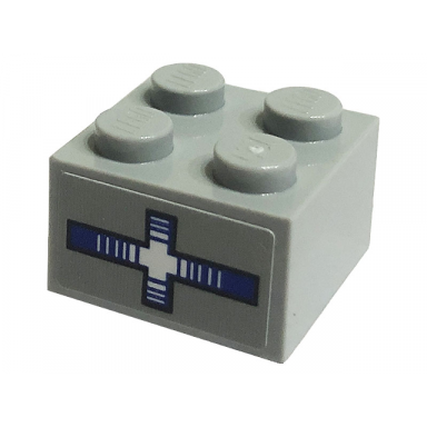 light bluish gray brick 2 x 2 with blue and white cross droid scanner pattern sticker - set 75290