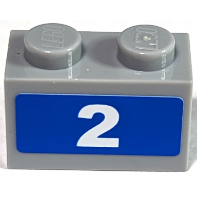 light bluish gray brick 1 x 2 with white number 2 on blue background pattern sticker - set 7641