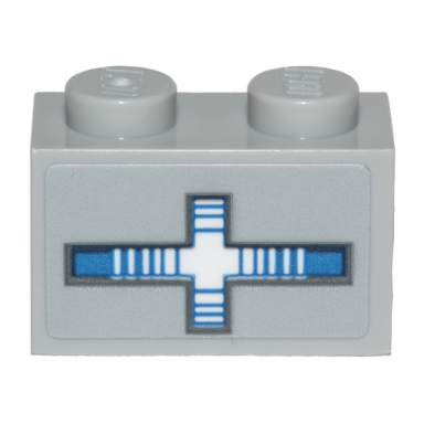 light bluish gray brick 1 x 2 with sw blue and white striped cross pattern sticker - set 75205