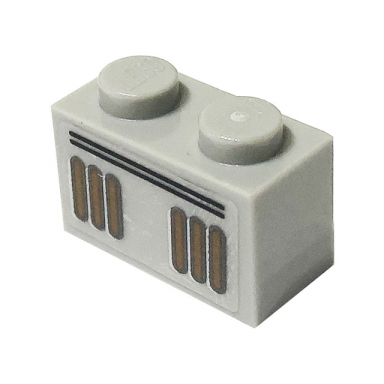 light bluish gray brick 1 x 2 with black lines and dark orange stripes pattern sticker - set 75310