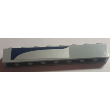 light bluish gray brick 1 x 8 with curved dark blue line on silver background pattern model left side sticker - set 8635