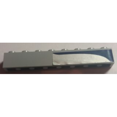 light bluish gray brick 1 x 8 with curved dark blue line on silver background pattern model right side sticker - set 8635