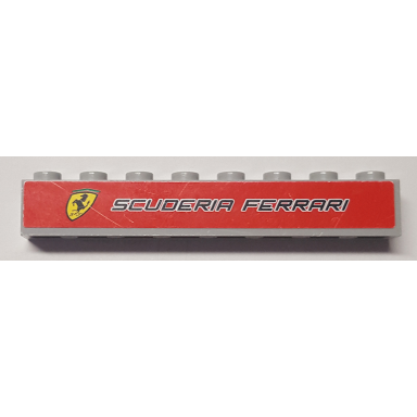 light bluish gray brick 1 x 8 with ferrari logo and black scuderia ferrari on red background pattern sticker - set 8155