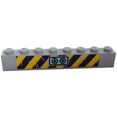 light bluish gray brick 1 x 8 with up and down triangles and scratches on black and yellow danger stripes pattern sticker - set 75927