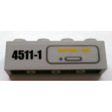 light bluish gray brick 1 x 4 with 4511-1 and motor oil pattern sticker - sets 4511 10157