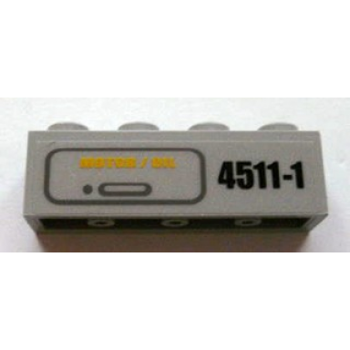 light bluish gray brick 1 x 4 with motor oil and 4511-1 pattern sticker - sets 4511 10157